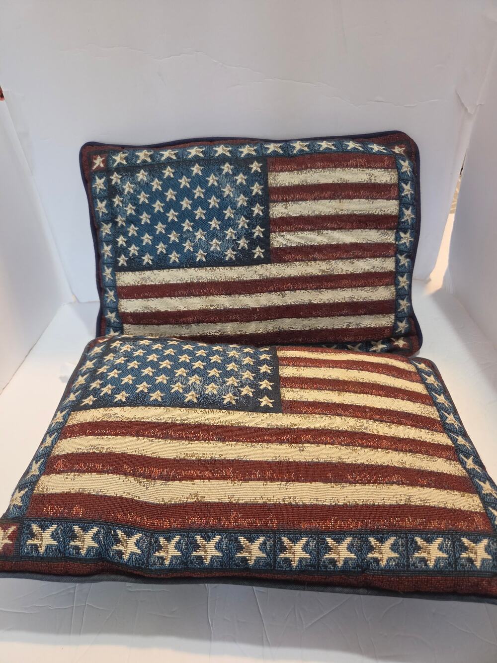Lot of 2 Vintage American Flag Tapestry Pillows Pair Patriotic USA Mount Vernon